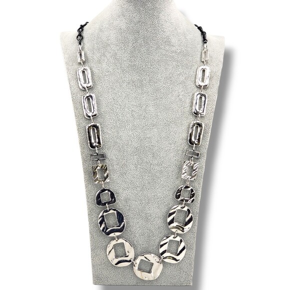 Chico's Large Silver Tone Link Necklace Abstract Geometric Brutalist Adjustable - Picture 1 of 8